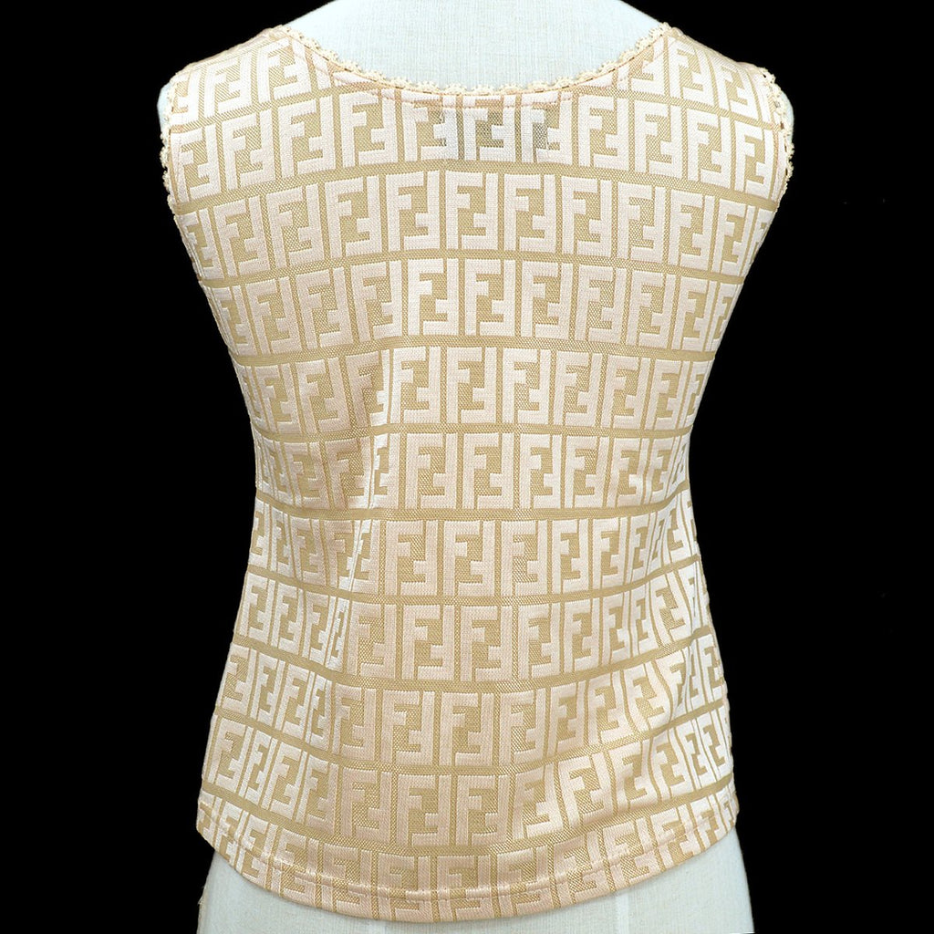 FENDI Zucca Pattern Sleeveless Tops Beige Pink