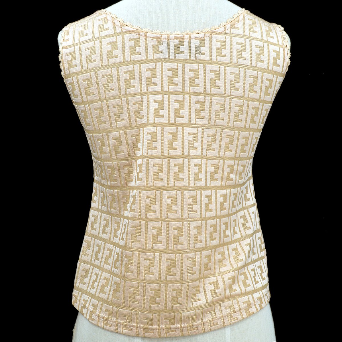 FENDI Zucca Pattern Sleeveless Tops Beige Pink