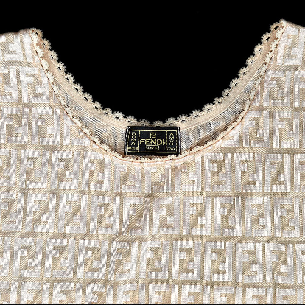 FENDI Zucca Pattern Sleeveless Tops Beige Pink