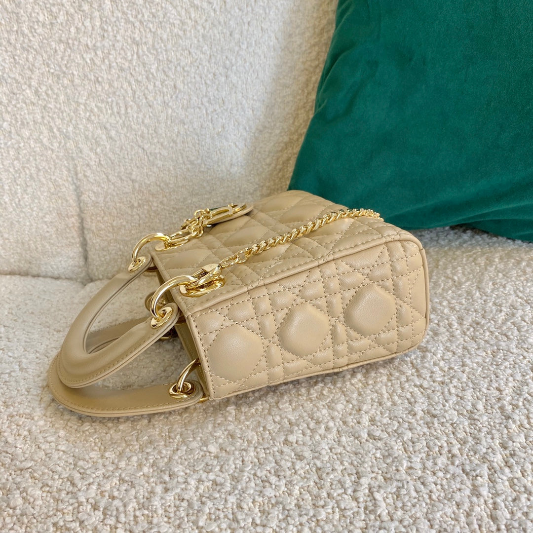 DIOR mini lady 17 mellow yellow lambskin