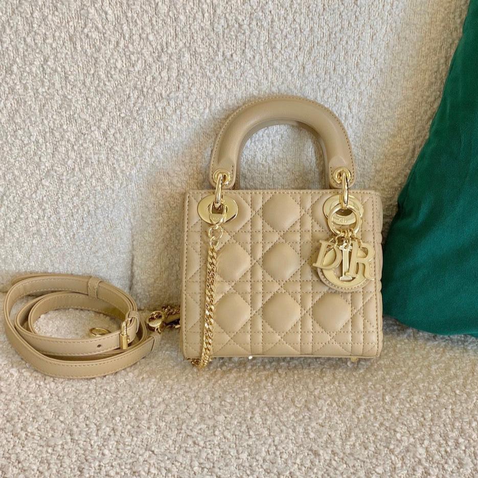 DIOR mini lady 17 mellow yellow lambskin