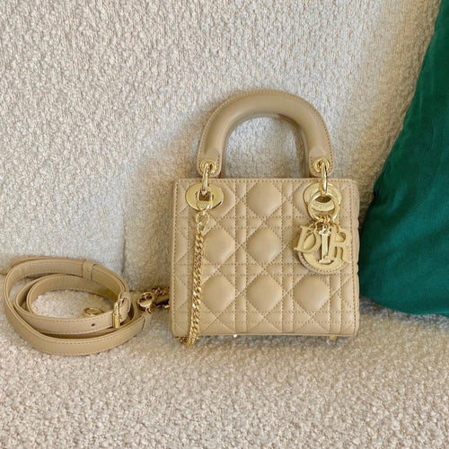 DIOR mini lady 17 mellow yellow lambskin