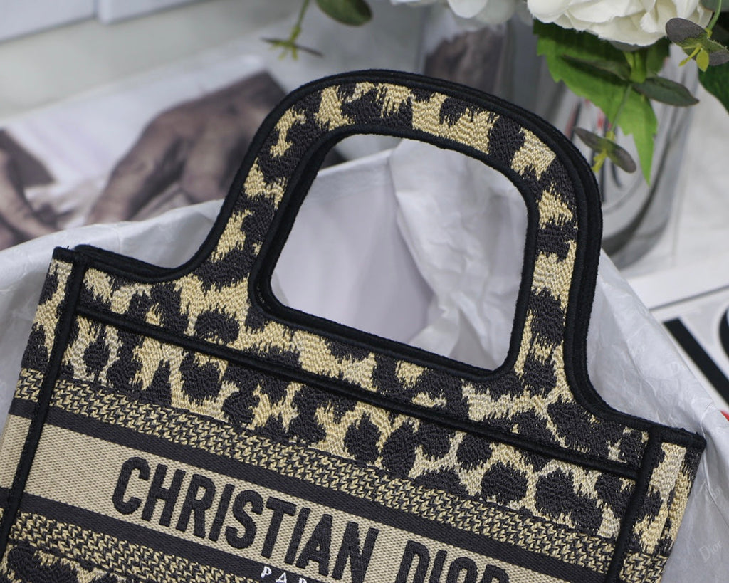 DIOR mini book tote 23cm leopard embroidery canvas