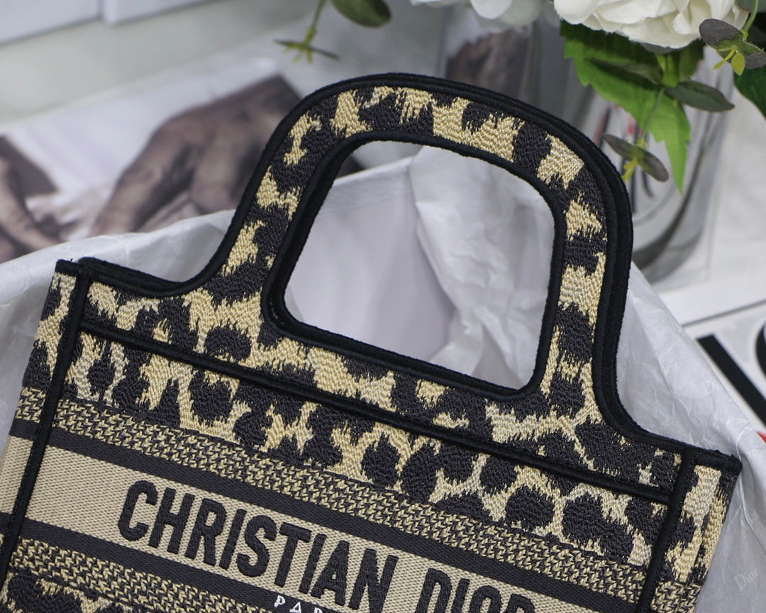 DIOR mini book tote 23cm leopard embroidery canvas