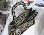 DIOR mini book tote 23cm leopard embroidery canvas