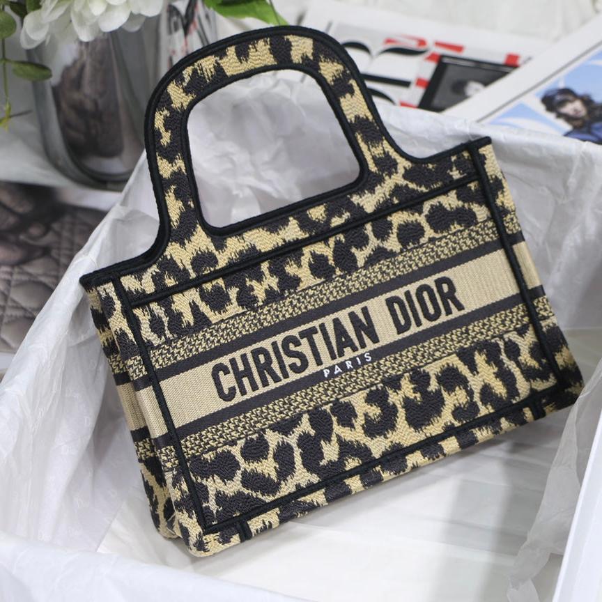 DIOR mini book tote 23cm leopard embroidery canvas