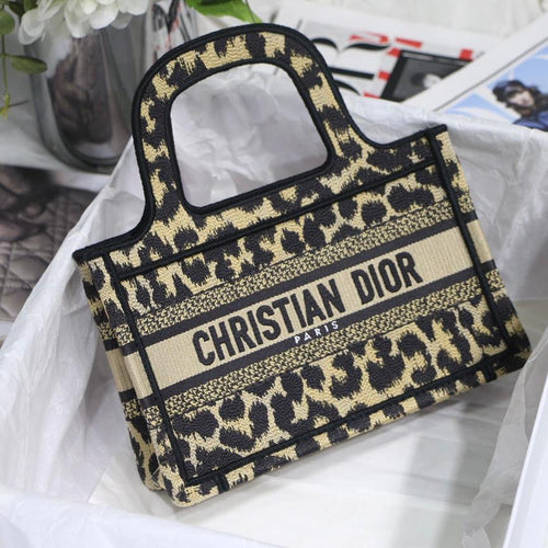 DIOR mini book tote 23cm leopard embroidery canvas