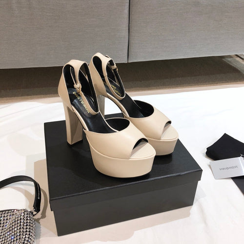 Saint Laurent SL JODIE 135 PLATFORM SANDALS CREAM CALFSKIN