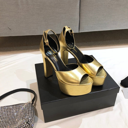 Saint Laurent SL JODIE 135 PLATFORM SANDALS METALLIC GOLD CALFSKIN