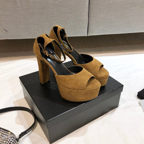 Saint Laurent SL JODIE 135 PLATFORM SANDALS GOLDENROD SUEDE