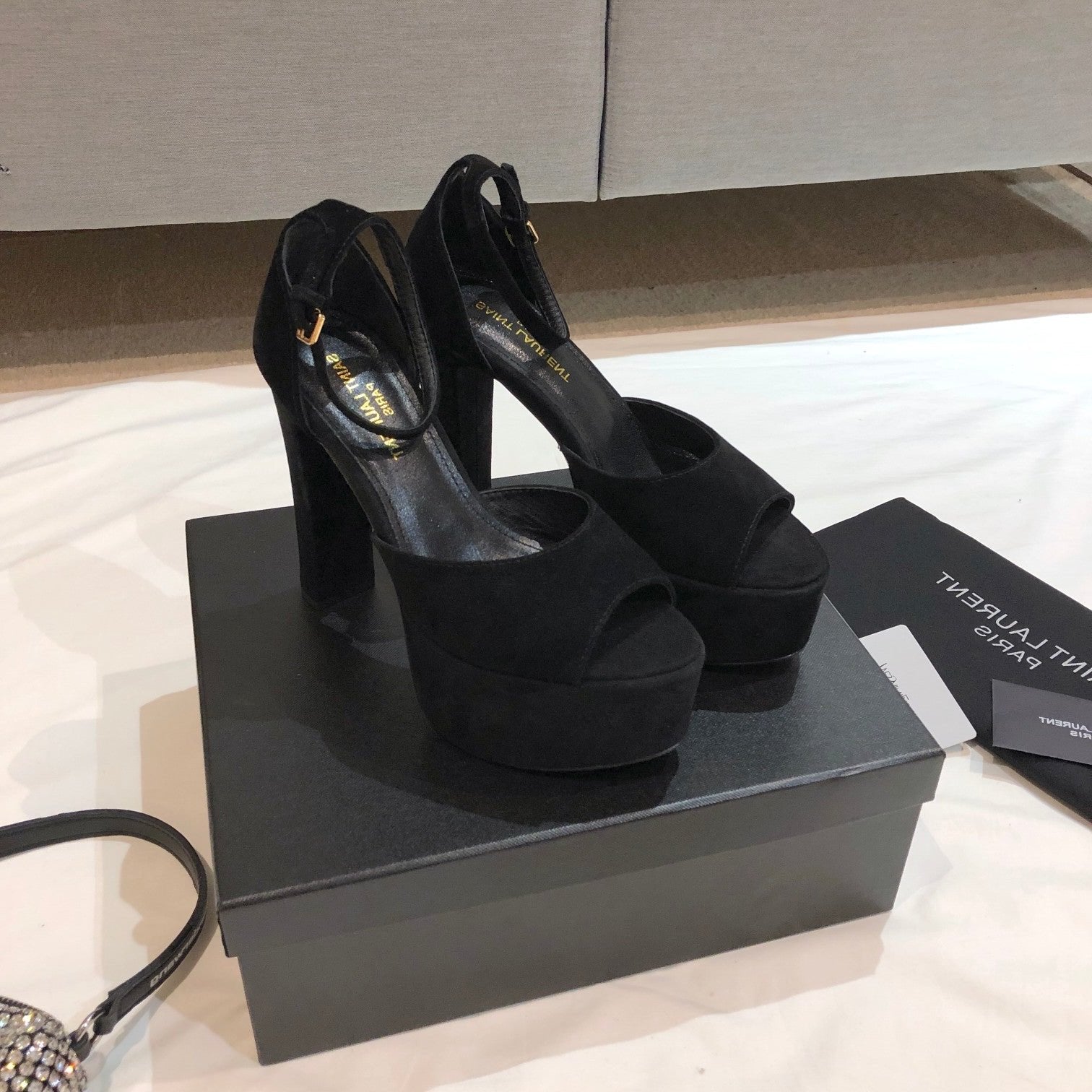 Saint Laurent SL JODIE 135 PLATFORM SANDALS BLACK SUEDE