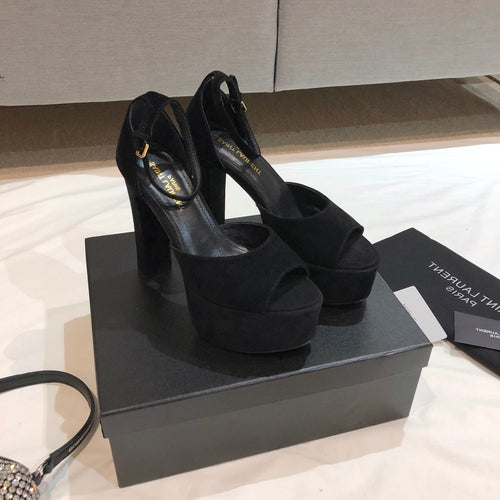 Saint Laurent SL JODIE 135 PLATFORM SANDALS BLACK SUEDE