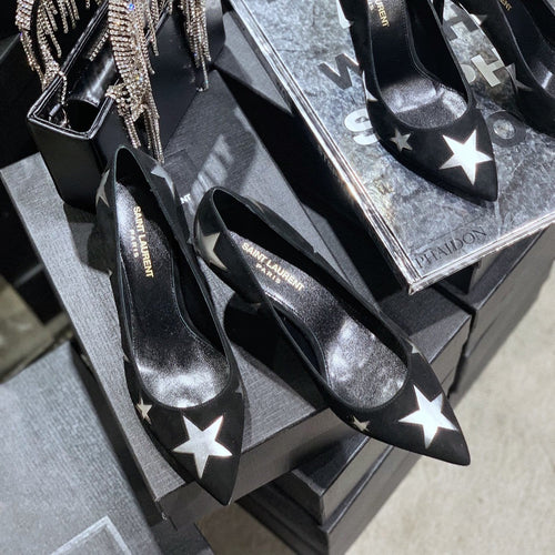 Saint Laurent SL CHARLOTTE SILVER STAR PUMPS BLACK SUEDE