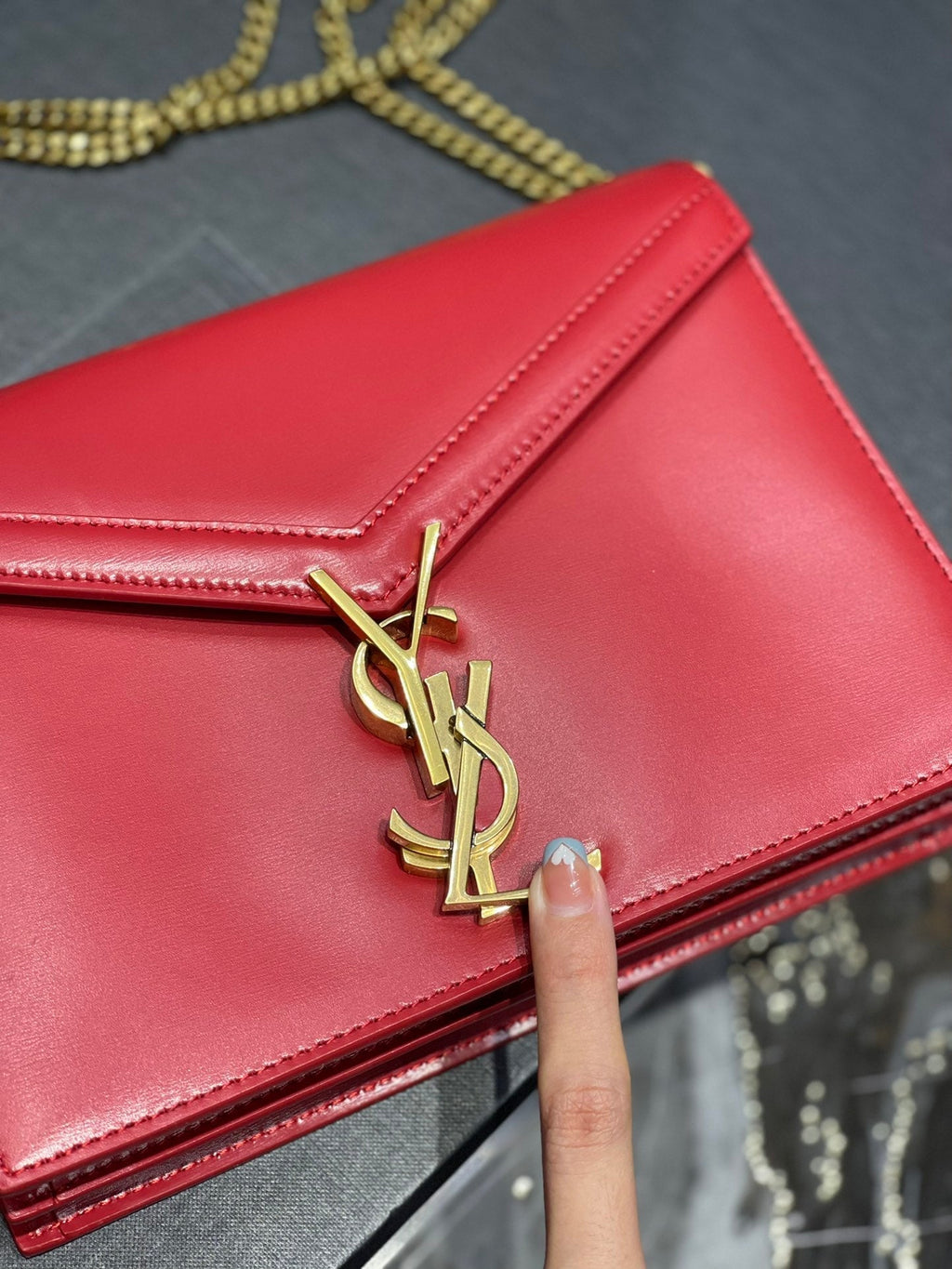 Saint Laurent CASSANDRA 22 CHAIN BAG RED CALFSKIN
