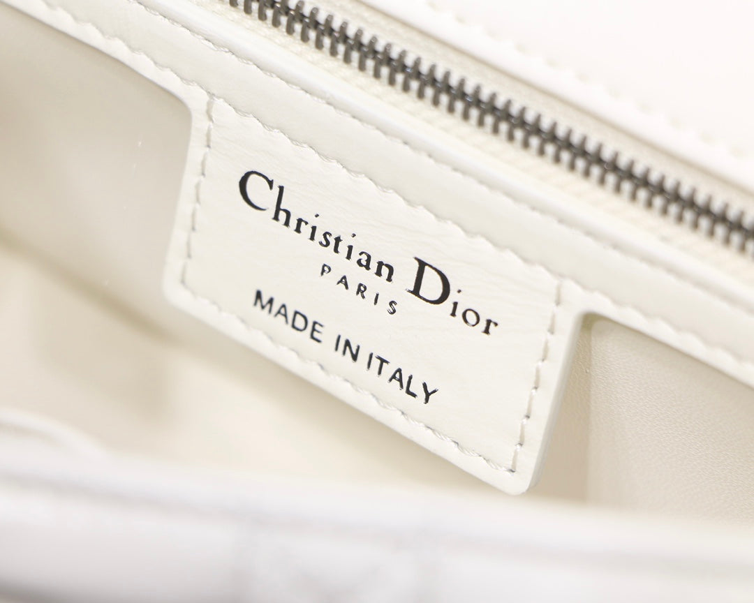 DIOR SMALL CARO BAG 20 WHITE CALFSKIN BLACK HARDWARE