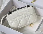 DIOR SMALL CARO BAG 20 WHITE CALFSKIN BLACK HARDWARE
