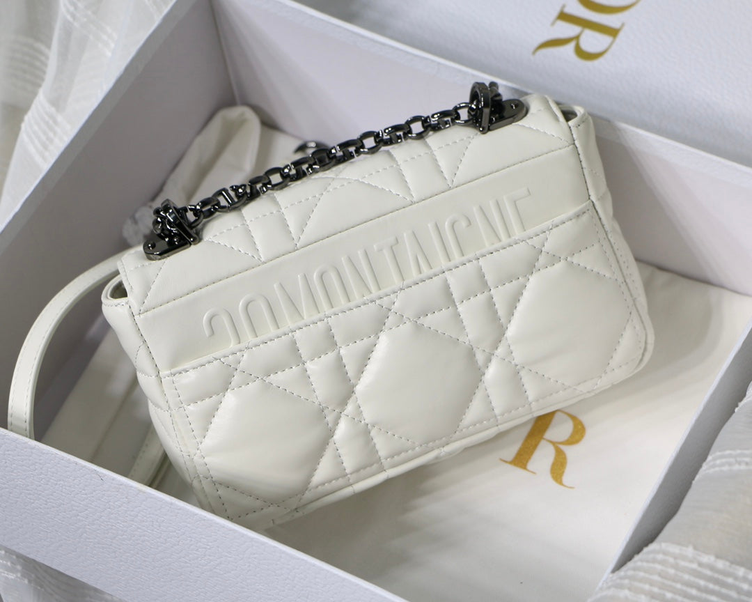 DIOR SMALL CARO BAG 20 WHITE CALFSKIN BLACK HARDWARE