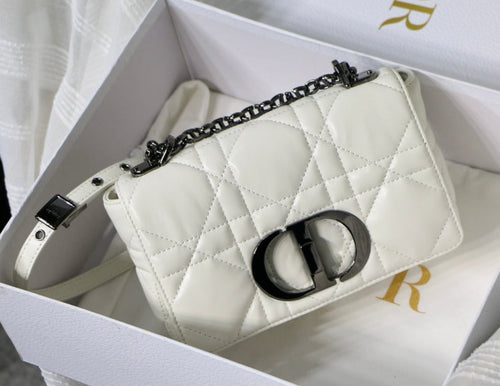 DIOR SMALL CARO BAG 20 WHITE CALFSKIN BLACK HARDWARE