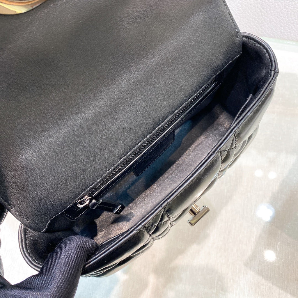 DIOR SMALL CARO BAG 20 BLACK MACROCANNAGE CALFSKIN BLACK HARDWARE