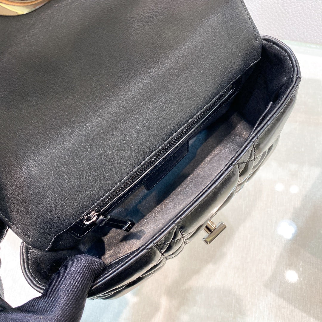DIOR SMALL CARO BAG 20 BLACK MACROCANNAGE CALFSKIN BLACK HARDWARE