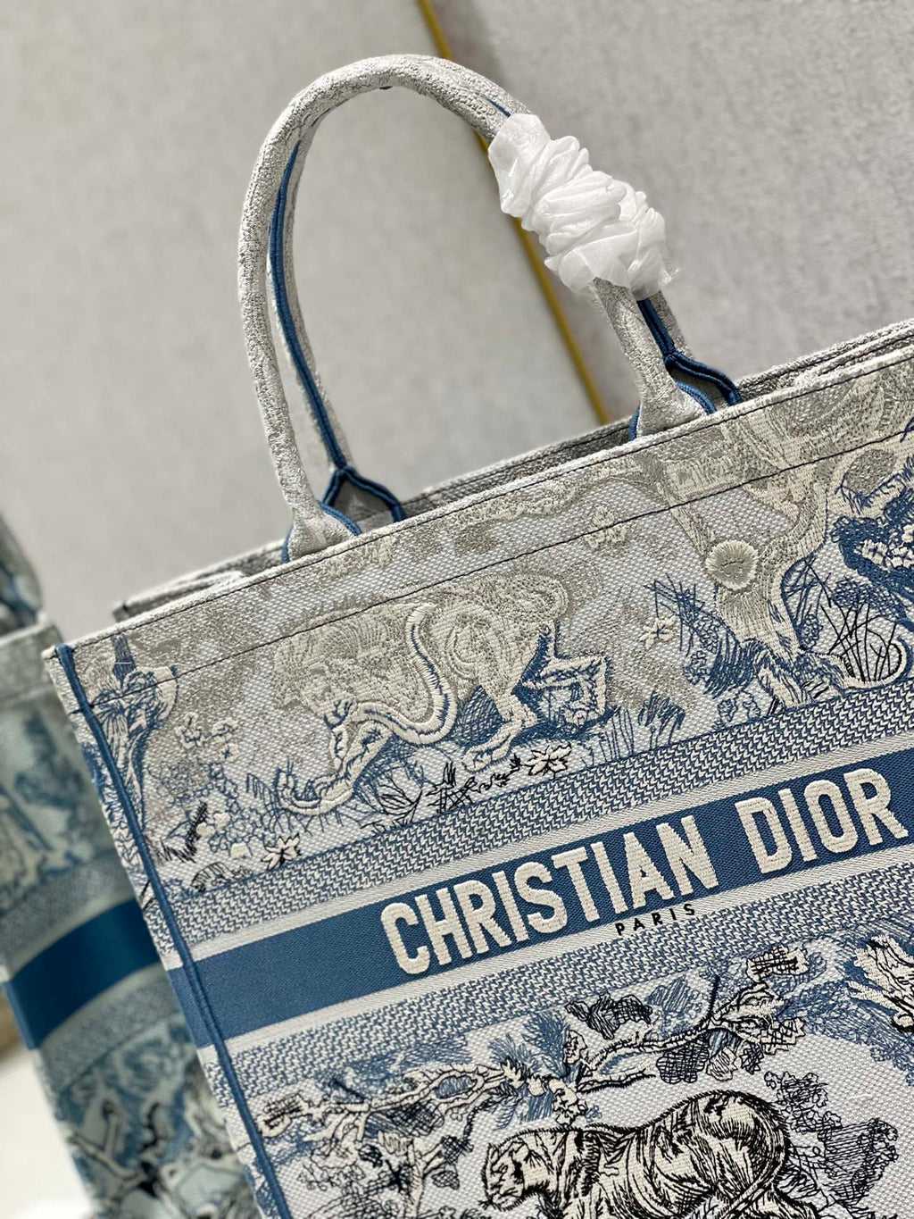 DIOR Large Book Tote 42cm Gradient Blue Tiger