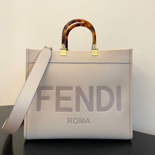 FENDI SHINE LARGE 35 TOTE IN BEIGE CREAM CALFSKIN