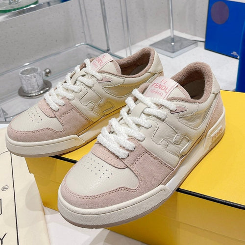 FENDI FENDI CASUAL SNEAKER IN WHITE CALFSKIN AND LIGHT PINK SUEDE