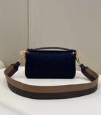 FENDI BAGUETTE WITH FF MOTIF 27 IN NAVY BLUE JACQUARD FABRIC GOLD HARDWARE