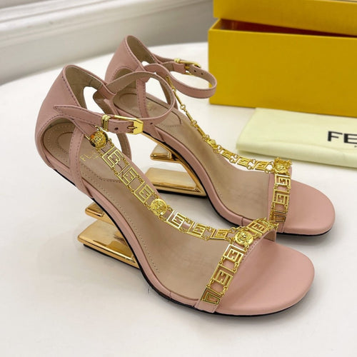FENDI FENDI HIGH-HEELED 85 MM SANDALS IN LIGHT PINK LAMBSKIN WITH GOLD HARDWARE