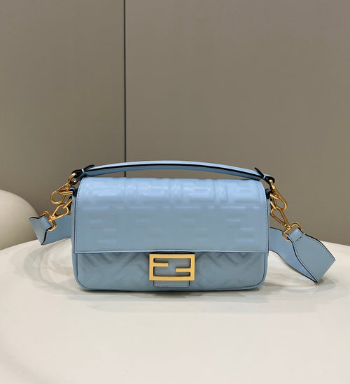 FENDI Baguette 27cm Cloud Blue Lambskin Gold Hardware