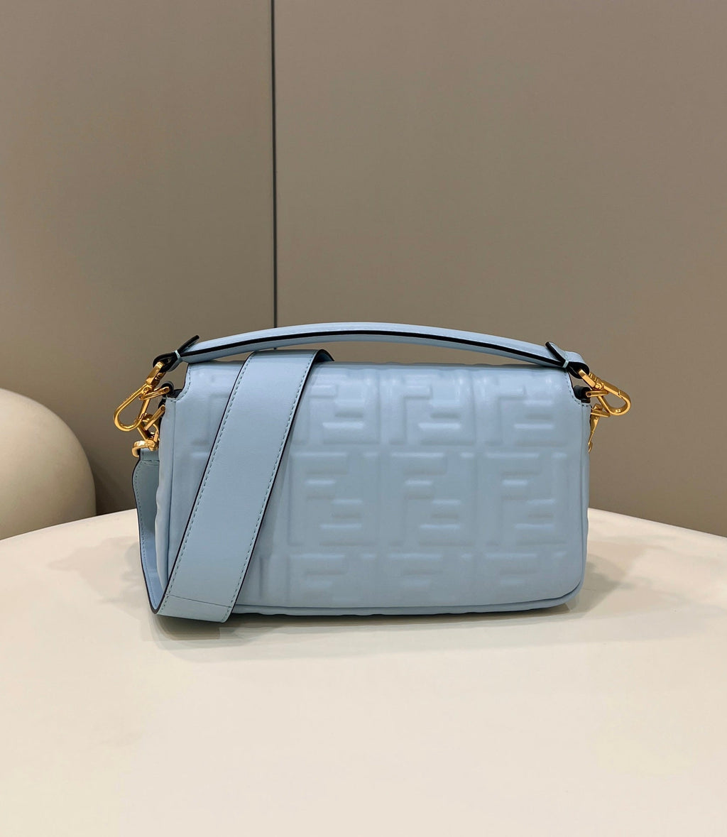 FENDI Baguette 27cm Cloud Blue Lambskin Gold Hardware