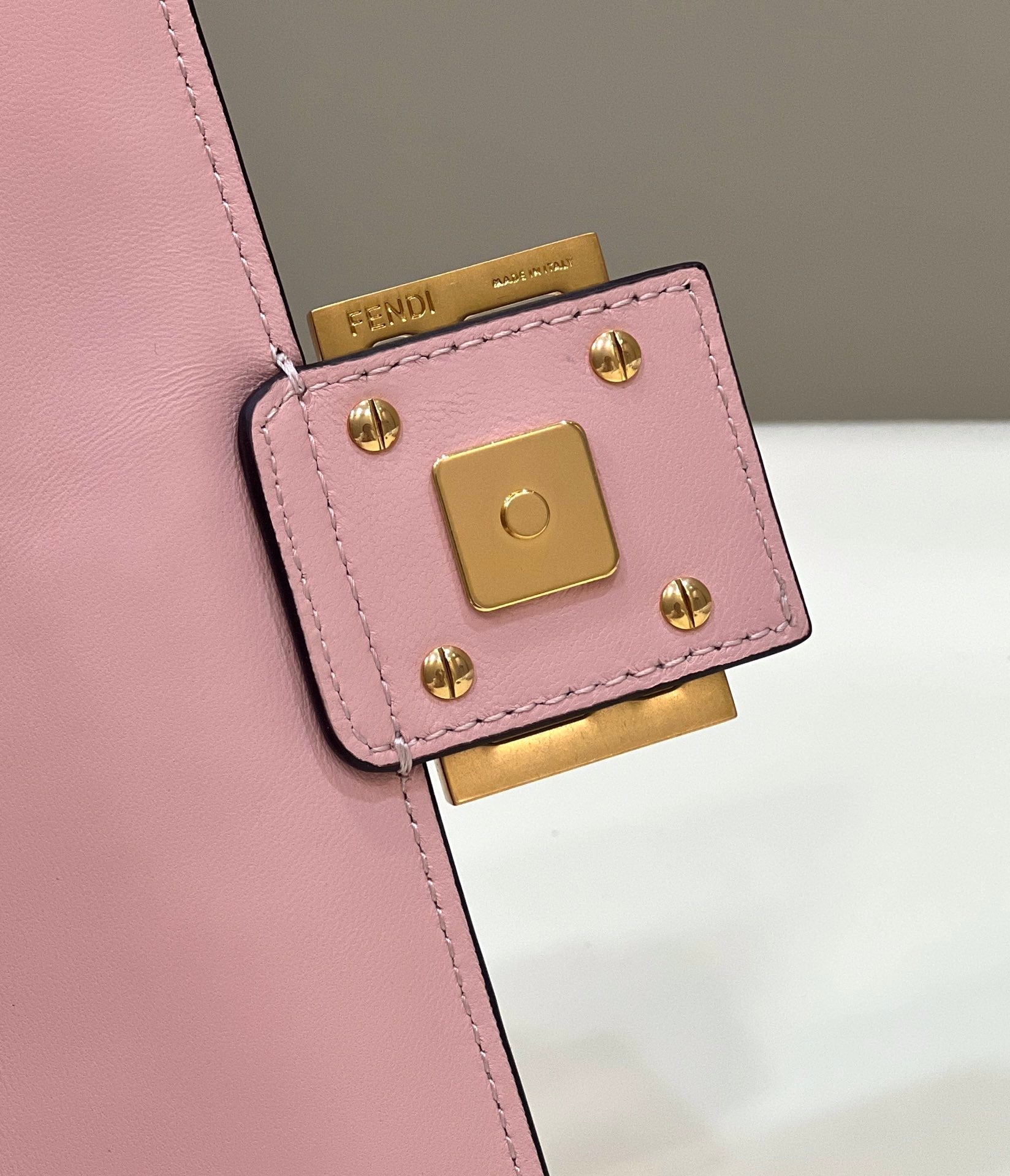 FENDI BAGUETTE WITH FF MOTIF 27 IN LIGHT PINK SOFT LAMBSKIN GOLD HARDWARE