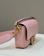 FENDI BAGUETTE WITH FF MOTIF 27 IN LIGHT PINK SOFT LAMBSKIN GOLD HARDWARE