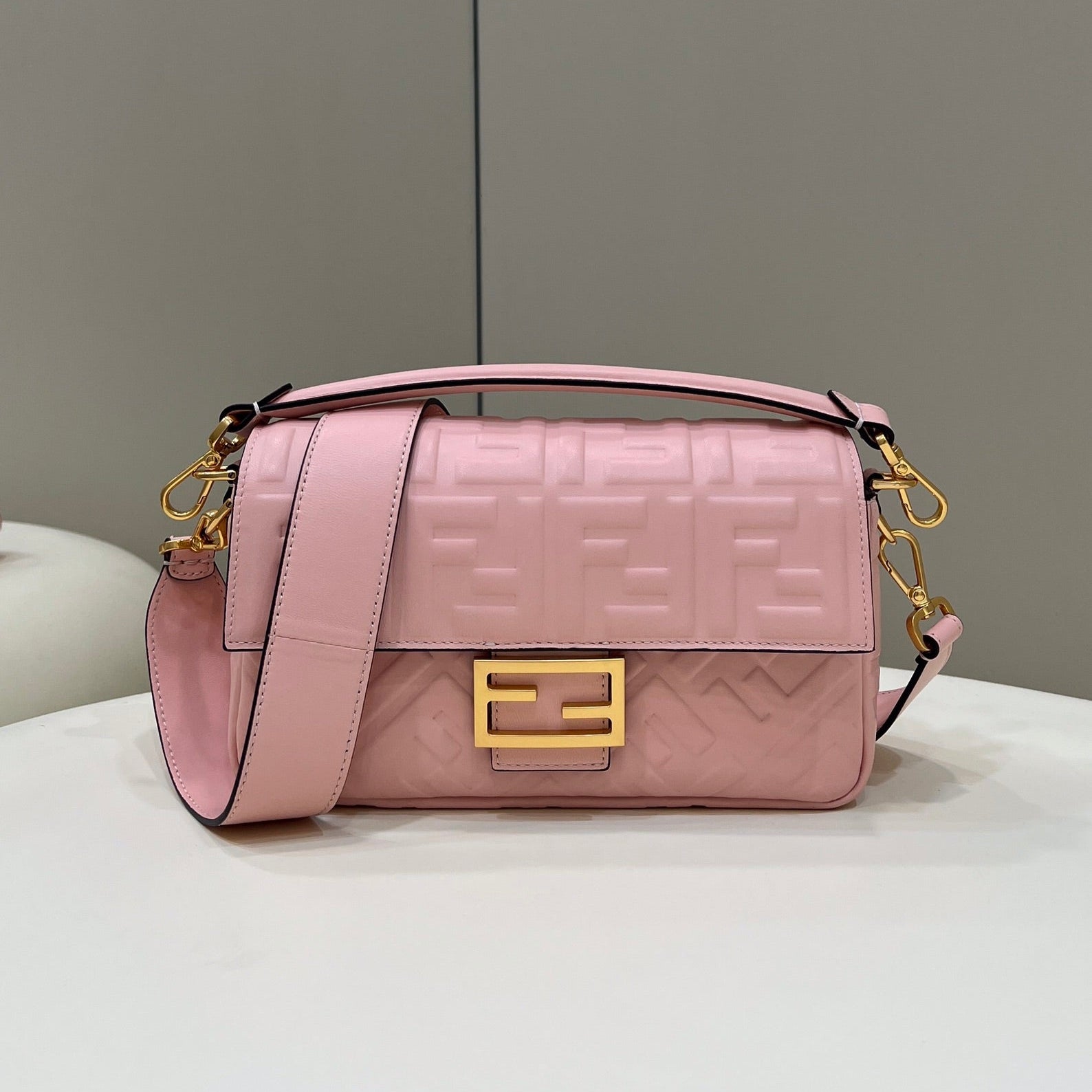 FENDI Baguette 27cm Pink Lambskin Gold Hardware