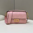 FENDI BAGUETTE WITH FF MOTIF 27 IN LIGHT PINK SOFT LAMBSKIN GOLD HARDWARE