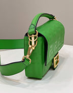 FENDI BAGUETTE WITH FF MOTIF 27 IN EMERALD GREEN SOFT LAMBSKIN GOLD HARDWARE