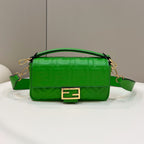 FENDI BAGUETTE WITH FF MOTIF 27 IN EMERALD GREEN SOFT LAMBSKIN GOLD HARDWARE