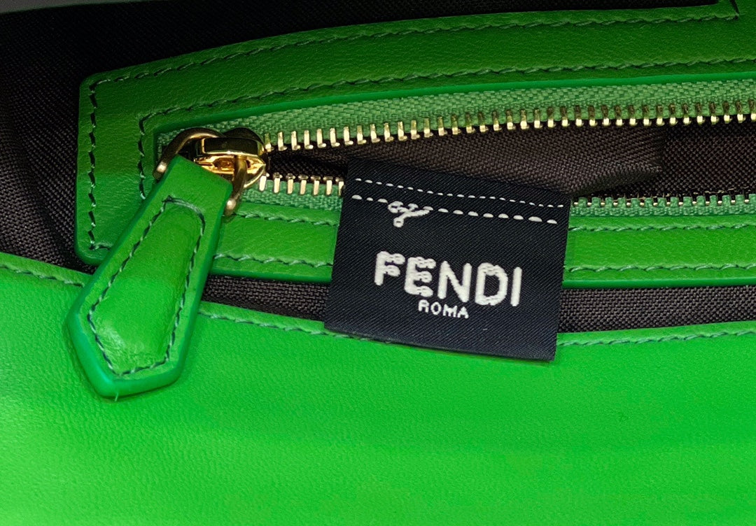 FENDI BAGUETTE WITH FF MOTIF 27 IN EMERALD GREEN SOFT LAMBSKIN GOLD HARDWARE