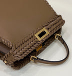 FENDI PEEKABOO ISEEU 27 IN BROWN SMOOTH CALFSKIN WITH WOVEN TRIM GOLD HARDWARE