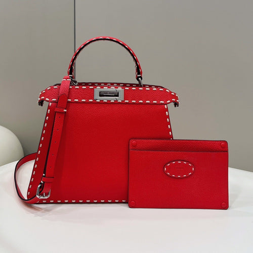 FENDI PEEKABOO ISEEU 33 IN RED GRAINED CALFSKIN SILVER HARDWARE