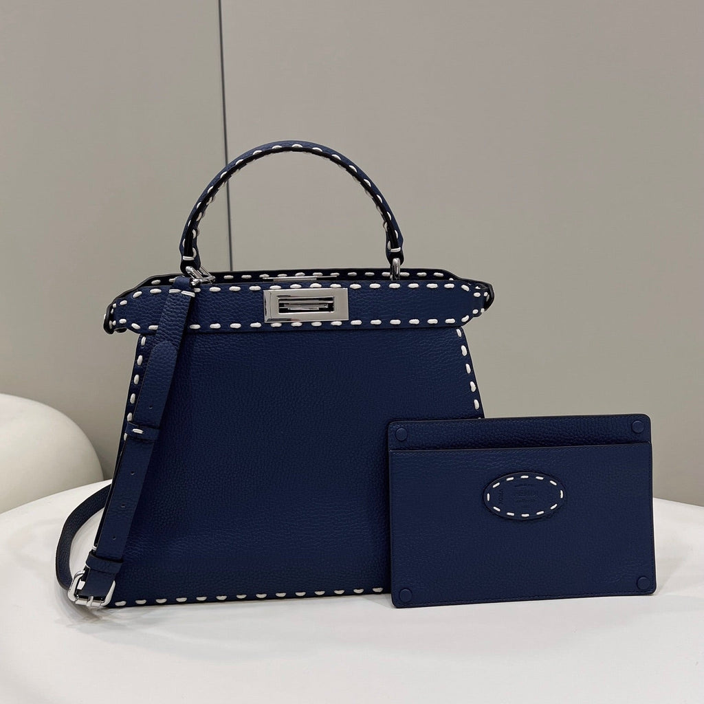 FENDI PEEKABOO ISEEU 33 IN NAVY BLUE GRAINED CALFSKIN SILVER HARDWARE
