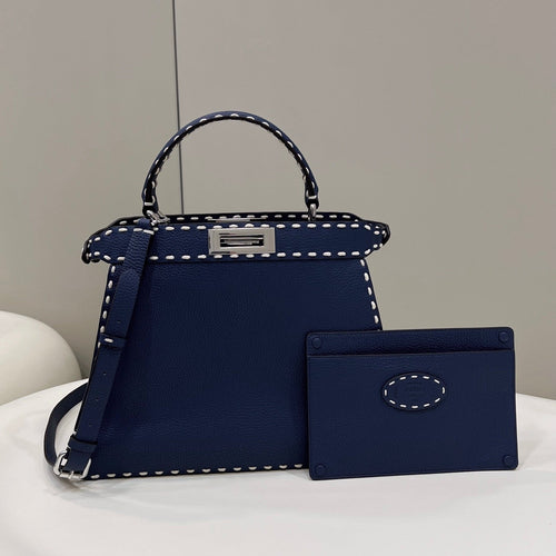 FENDI PEEKABOO ISEEU 33 IN NAVY BLUE GRAINED CALFSKIN SILVER HARDWARE