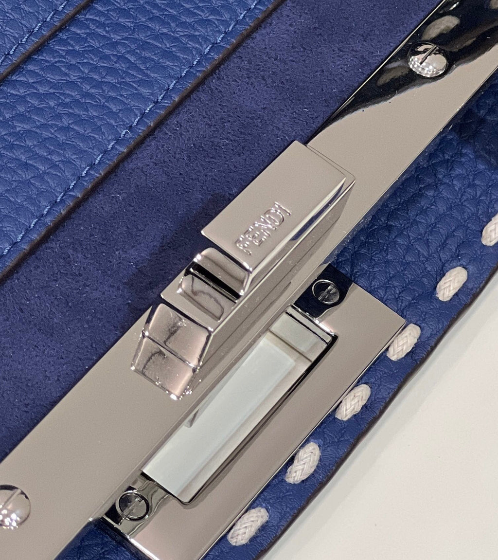 FENDI PEEKABOO ISEEU 33 IN NAVY BLUE GRAINED CALFSKIN SILVER HARDWARE