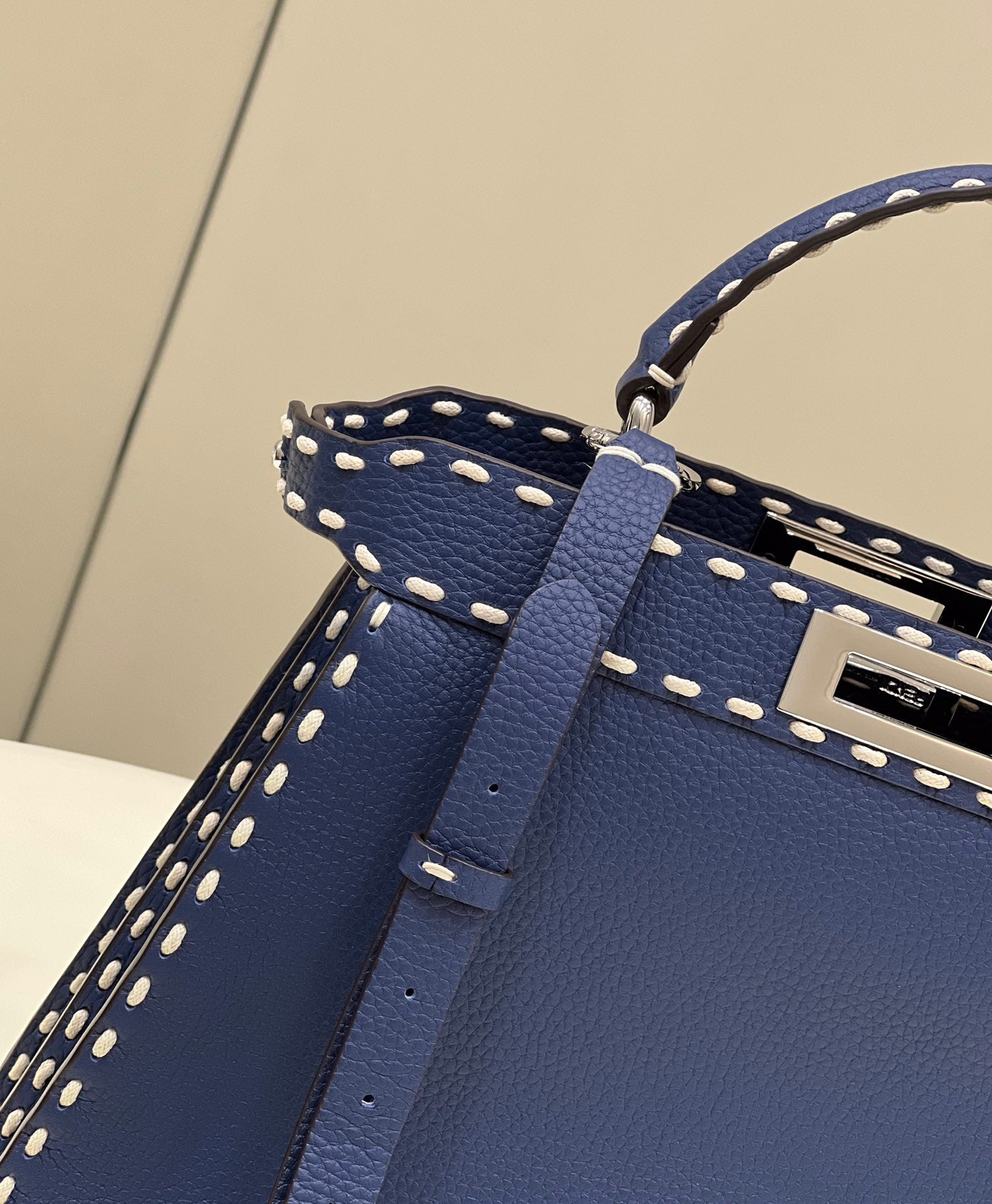 FENDI PEEKABOO ISEEU 33 IN NAVY BLUE GRAINED CALFSKIN SILVER HARDWARE