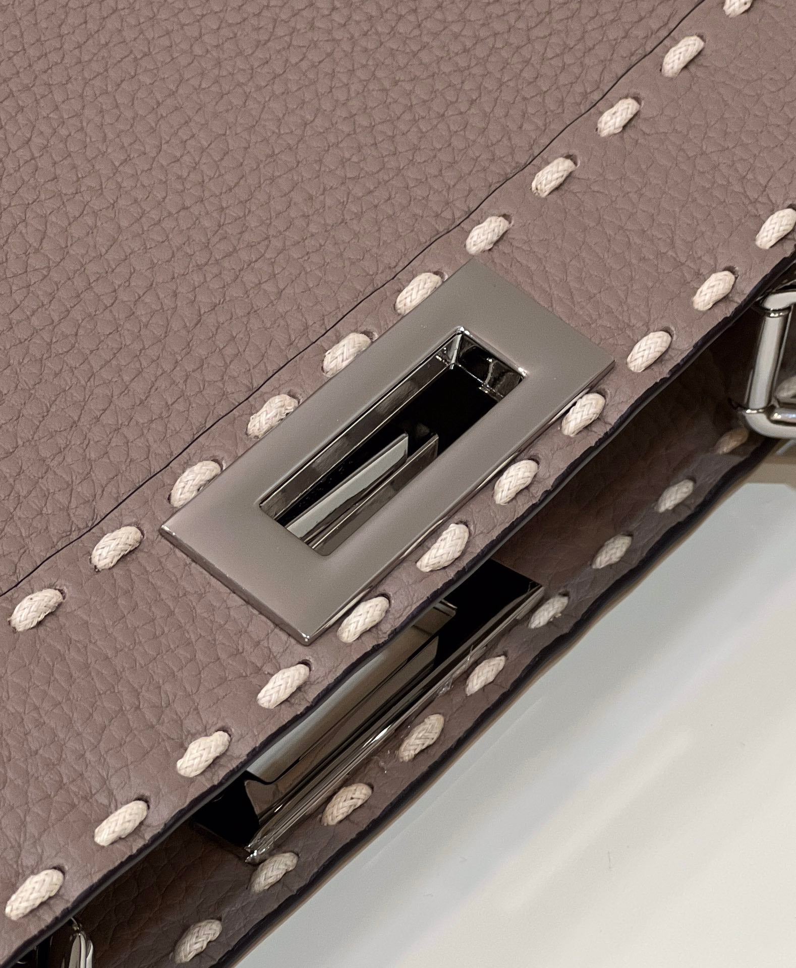 FENDI PEEKABOO ISEEU 33 IN TOBACCO BROWN GRAINED CALFSKIN SILVER HARDWARE