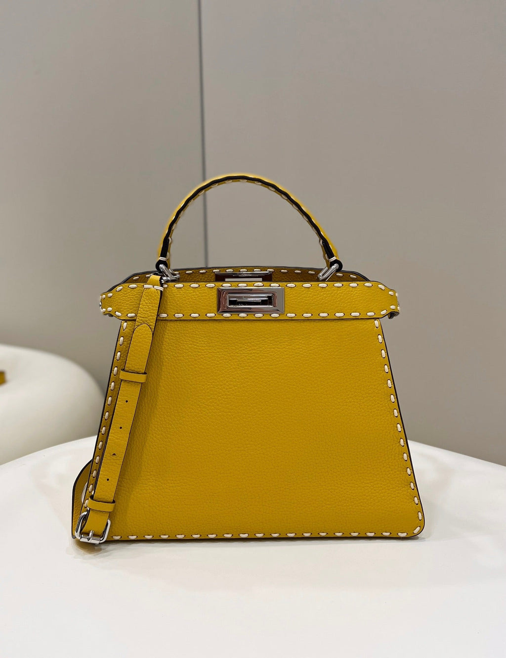 FENDI PEEKABOO ISEEU 33 IN YELLOW GRAINED CALFSKIN SILVER HARDWARE