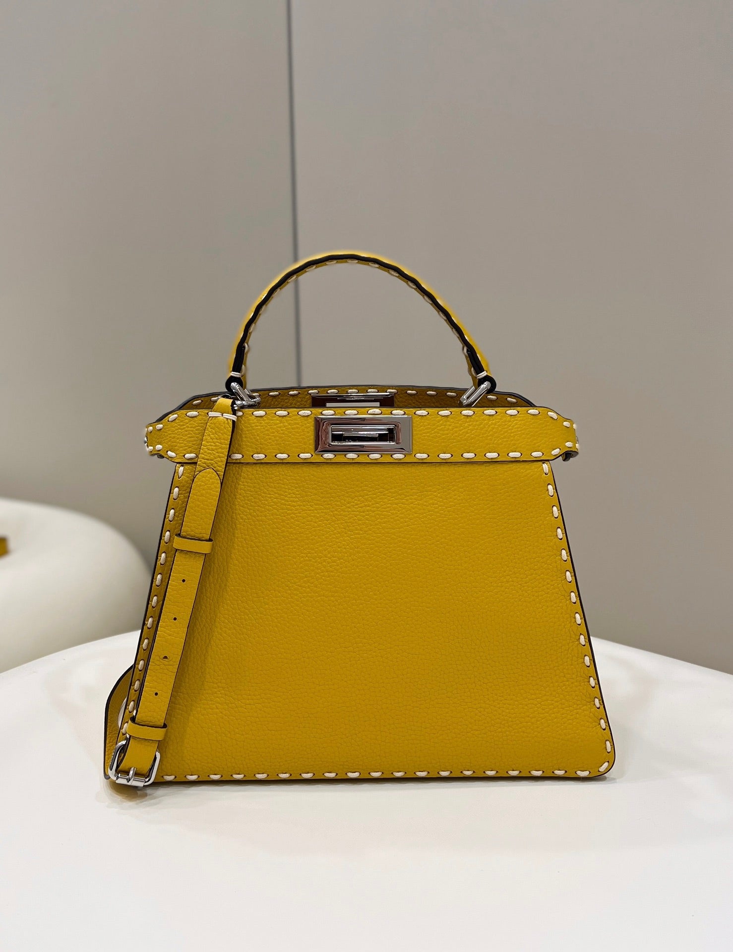 FENDI PEEKABOO ISEEU 33 IN YELLOW GRAINED CALFSKIN SILVER HARDWARE