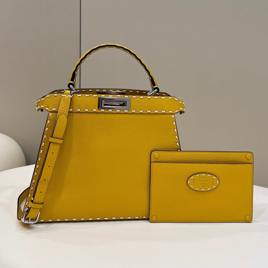 FENDI PEEKABOO ISEEU 33 IN YELLOW GRAINED CALFSKIN SILVER HARDWARE
