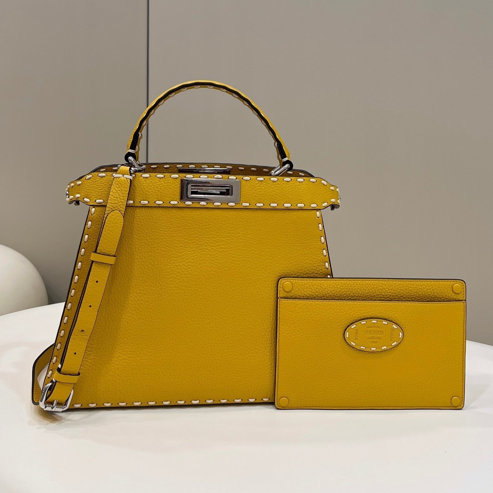 FENDI PEEKABOO ISEEU 33 IN YELLOW GRAINED CALFSKIN SILVER HARDWARE