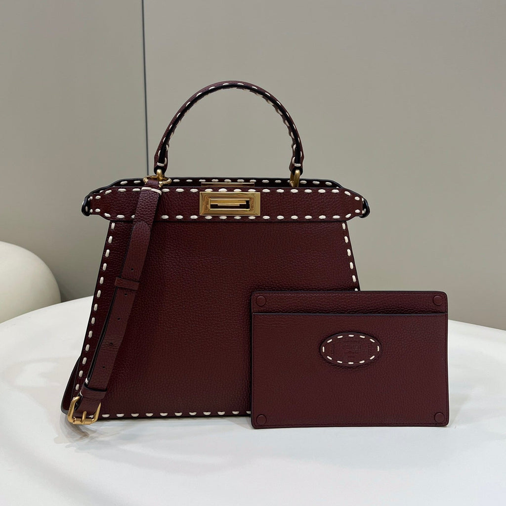 FENDI PEEKABOO ISEEU 33 IN SANGRIA RED GRAINED CALFSKIN GOLD HARDWARE